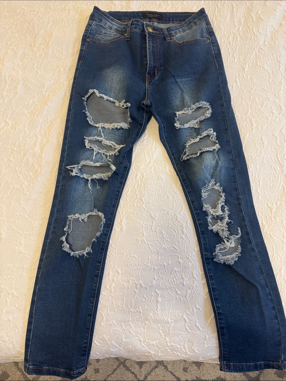 Ripped Dark Blue Skinny Jeans - Distressed Fashion